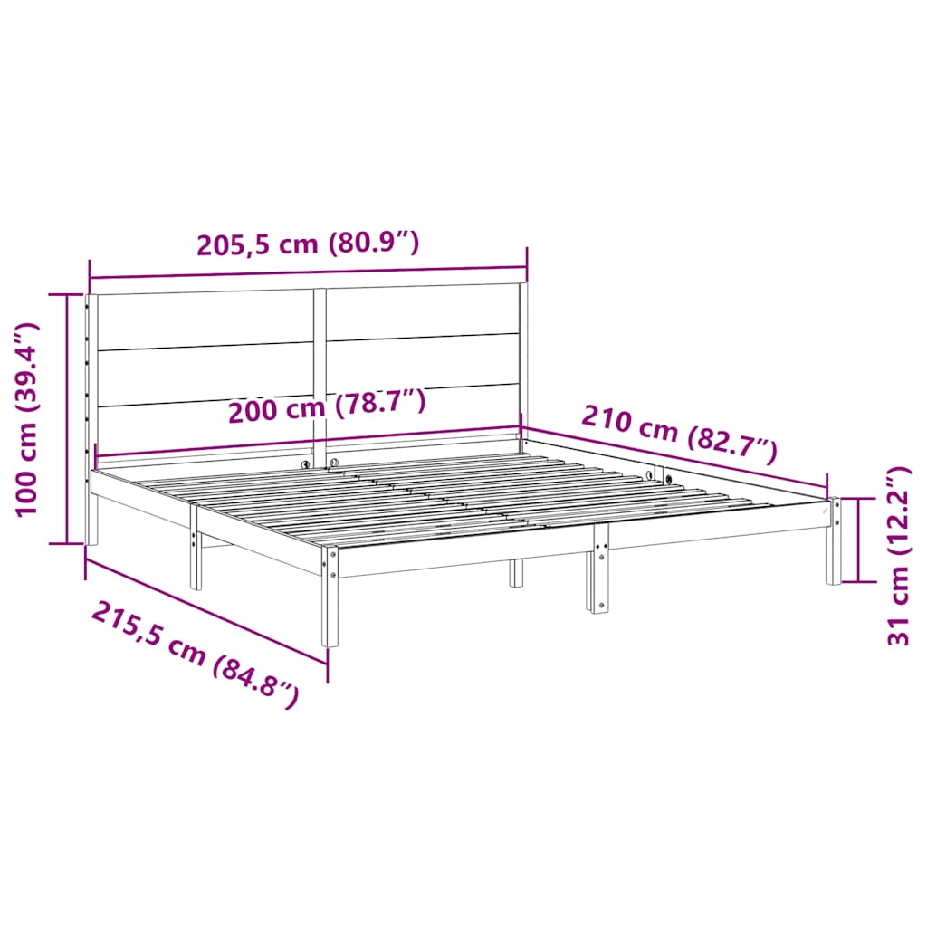 Ekstra lang sengeramme uten madrass 200x210 cm heltre