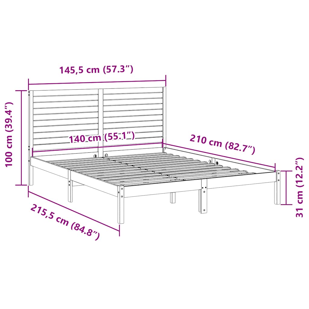 Ekstra lang sengeramme uten madrass hvit 140x210 cm heltre