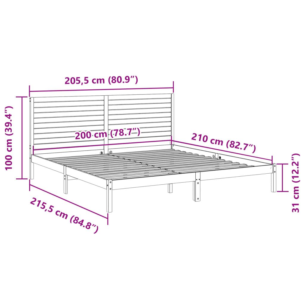 Ekstra lang sengeramme uten madrass hvit 200x210 cm heltre