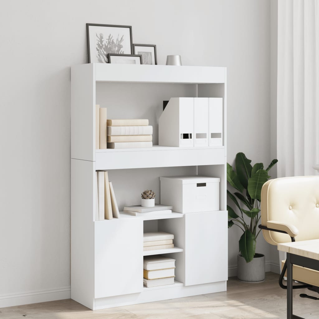 Highboard hvit 92x33x140 cm konstruert tre