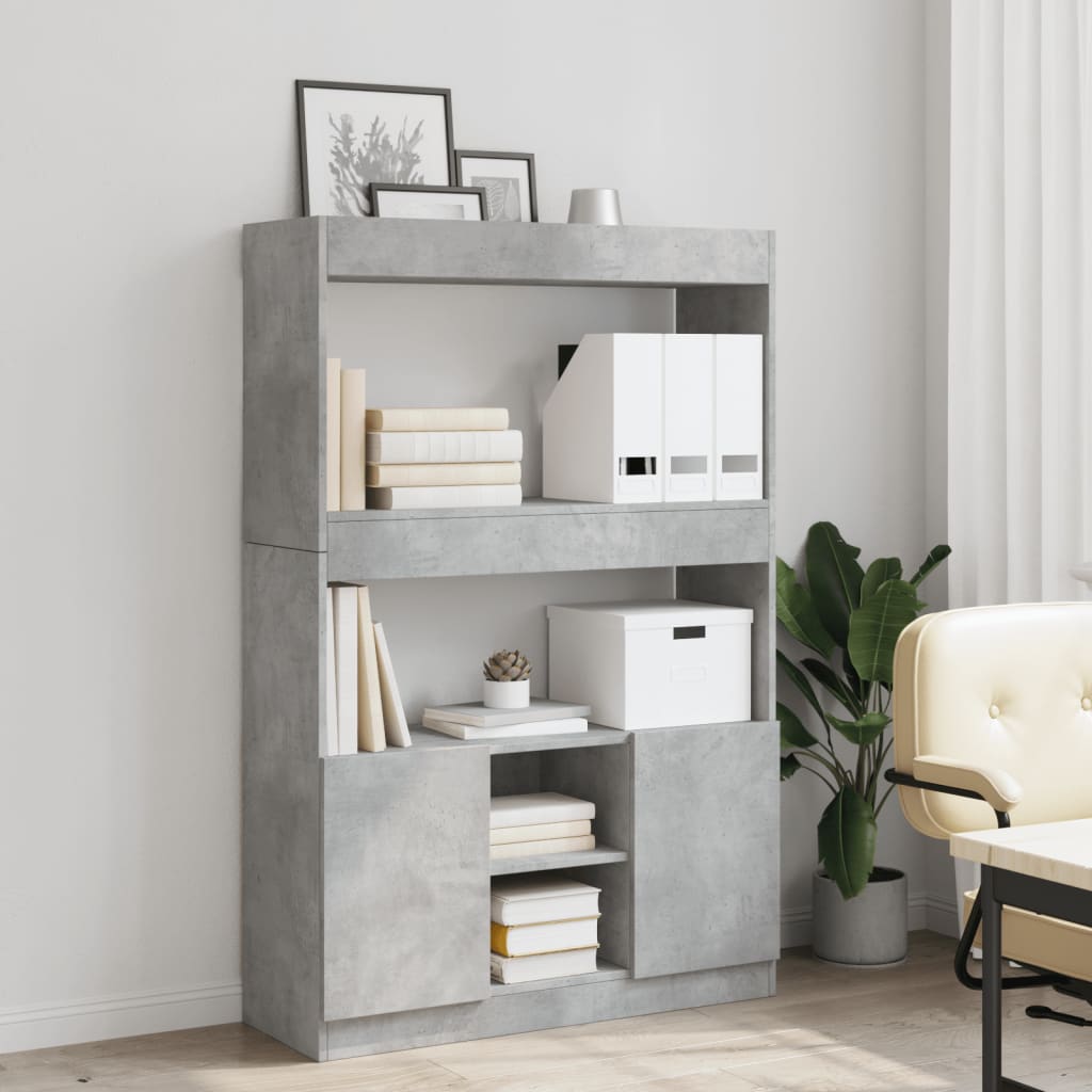 Highboard betonggrå 92x33x140 cm konstruert tre