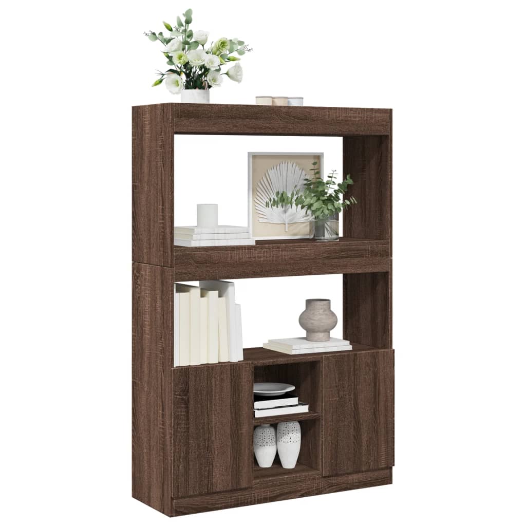 Highboard brun eik 92x33x140 cm konstruert tre