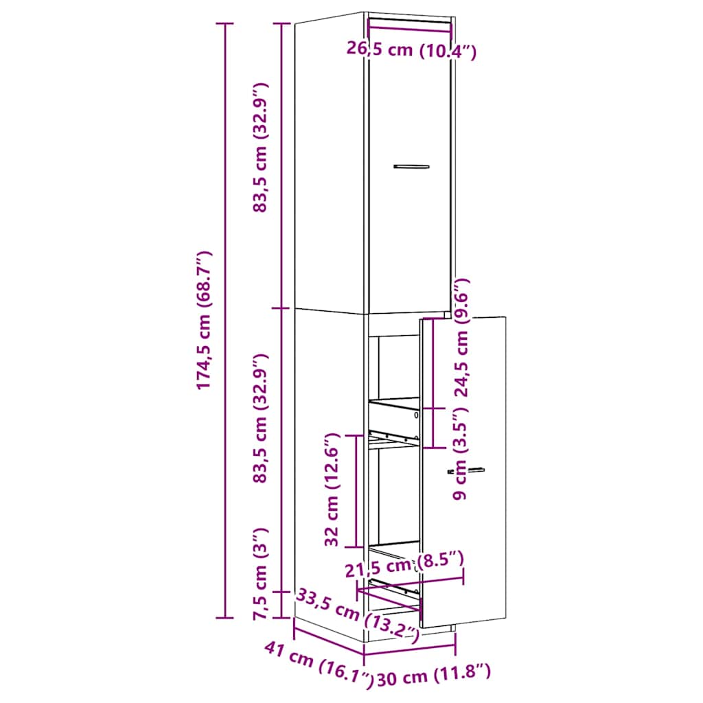 Apotekskap hvit 30x41x174,5 cm konstruert tre