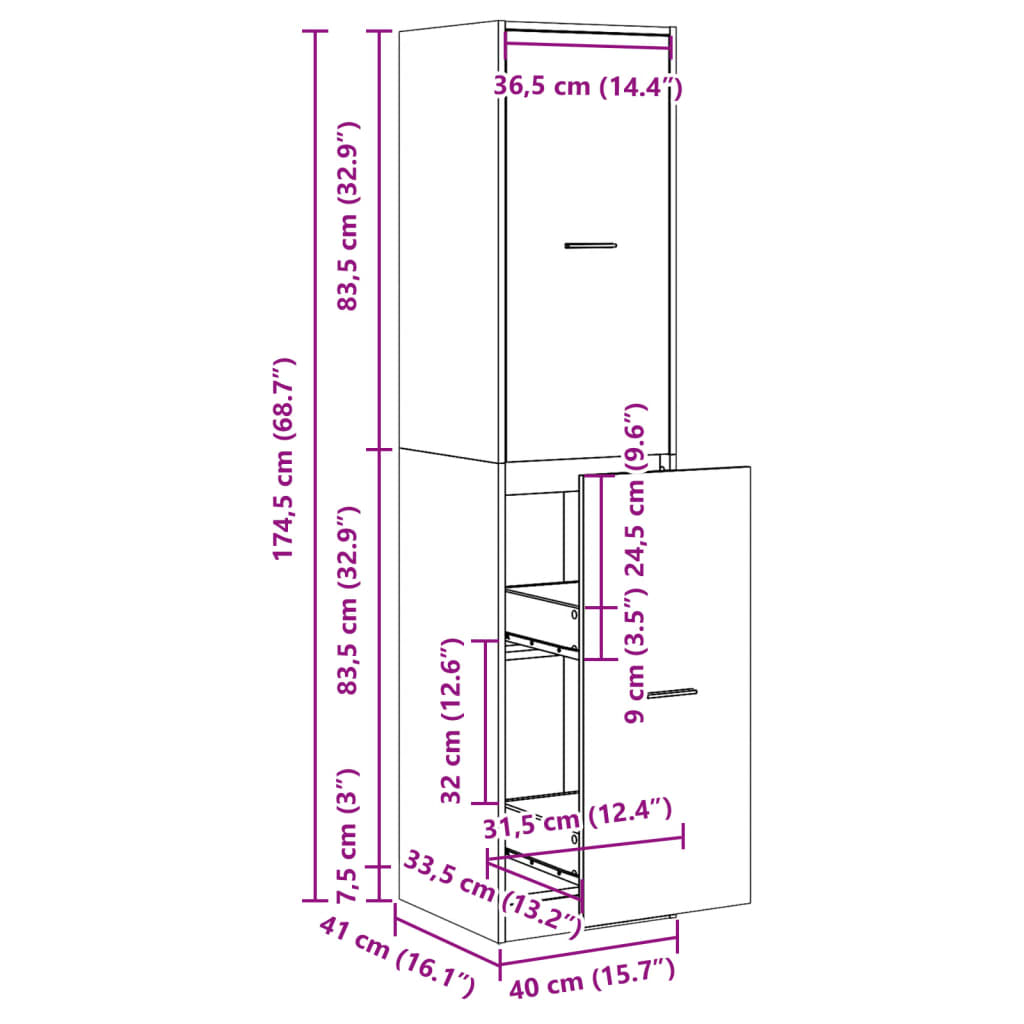 Apotekskap betonggrå 40x41x174,5 cm konstruert tre