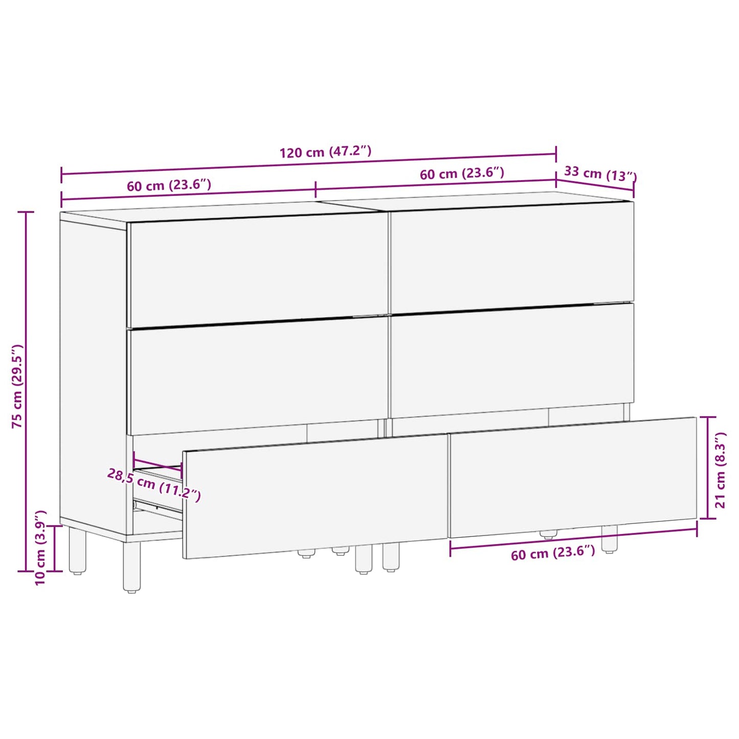 Serviesskap 2 pcs Hvit Vask Finish 60 x 33 x 75 cm