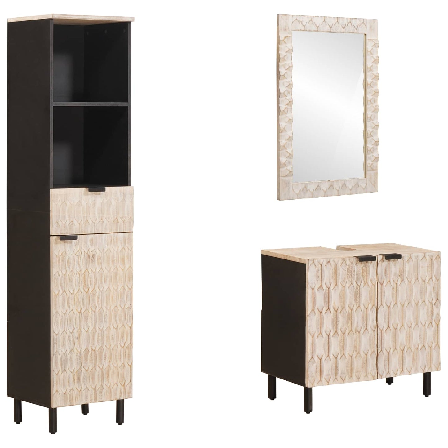 Badeværelses Sett 3 pcs Hvit Vask Finish Massiv mango tre