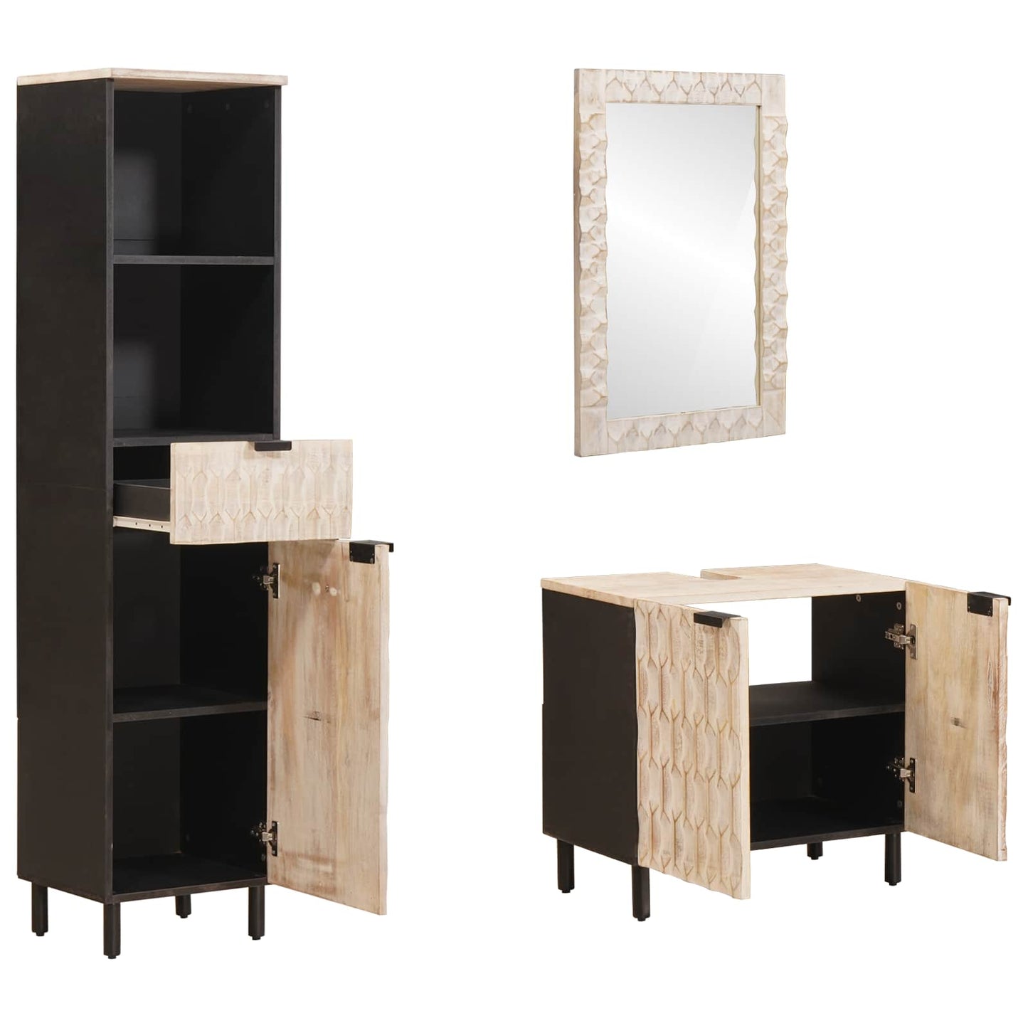Badeværelses Sett 3 pcs Hvit Vask Finish Massiv mango tre
