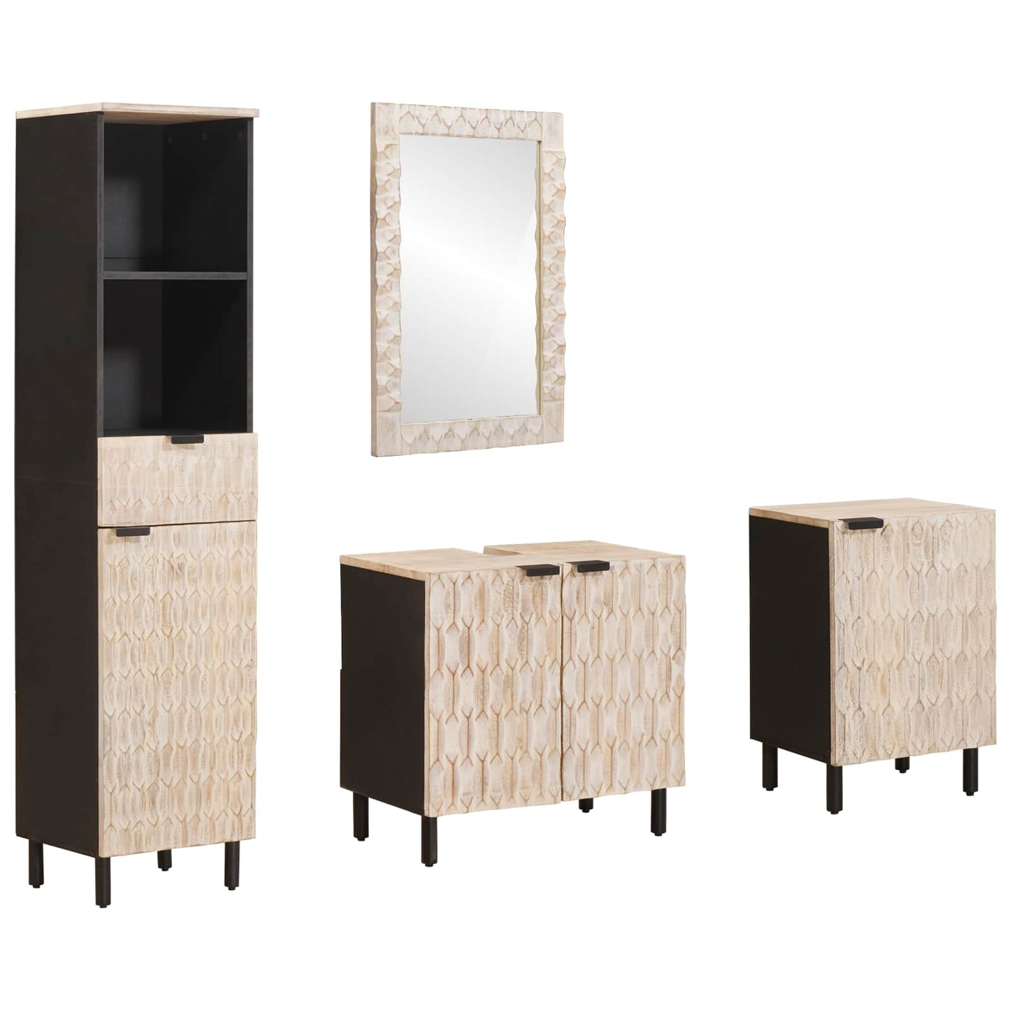 Badeværelses Sett 4 pcs Hvit Vask Finish Massiv mango tre