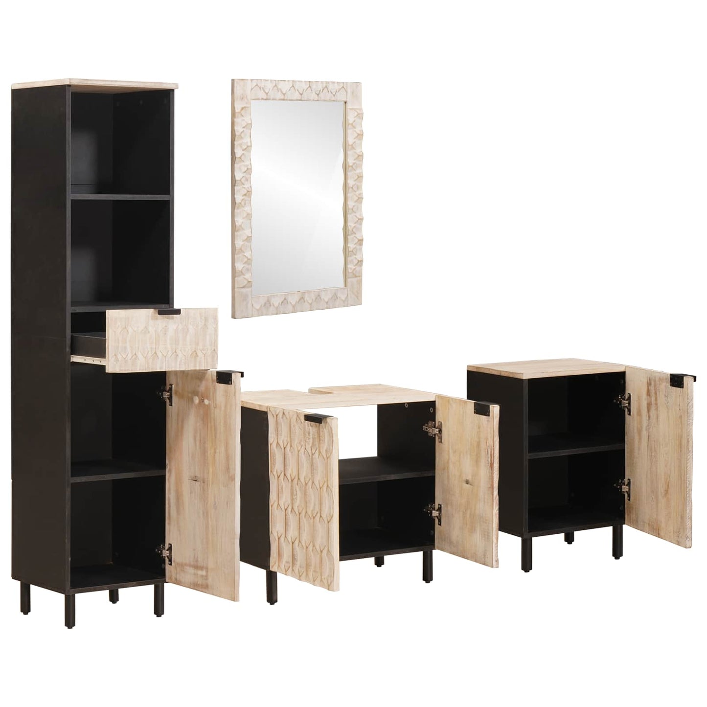 Badeværelses Sett 4 pcs Hvit Vask Finish Massiv mango tre