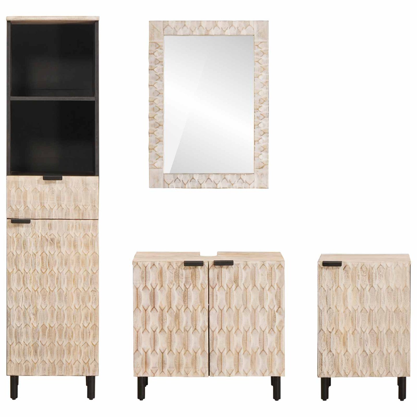 Badeværelses Sett 4 pcs Hvit Vask Finish Massiv mango tre
