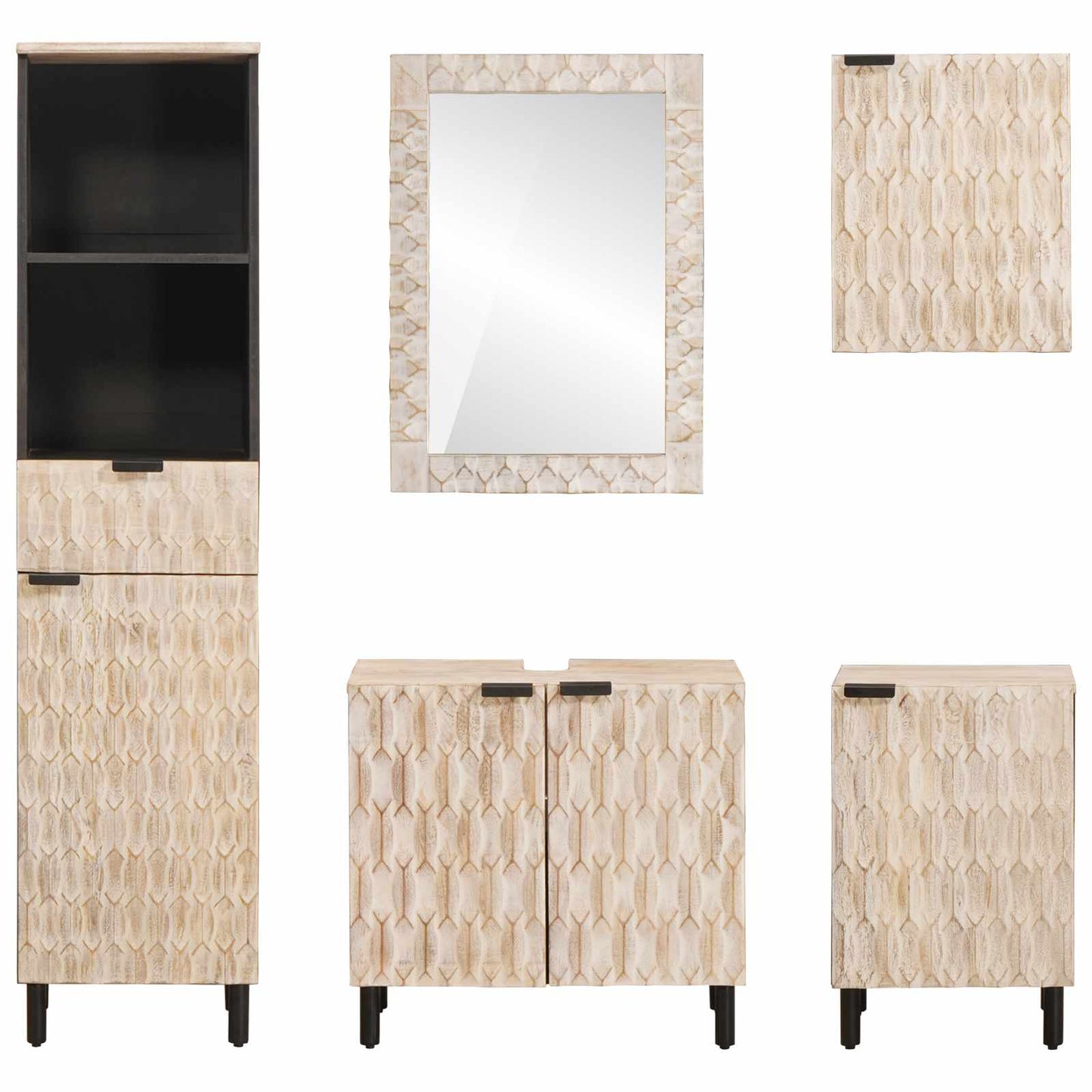 Badeværelses Sett 5 pcs Hvit Vask Finish Massiv mango tre