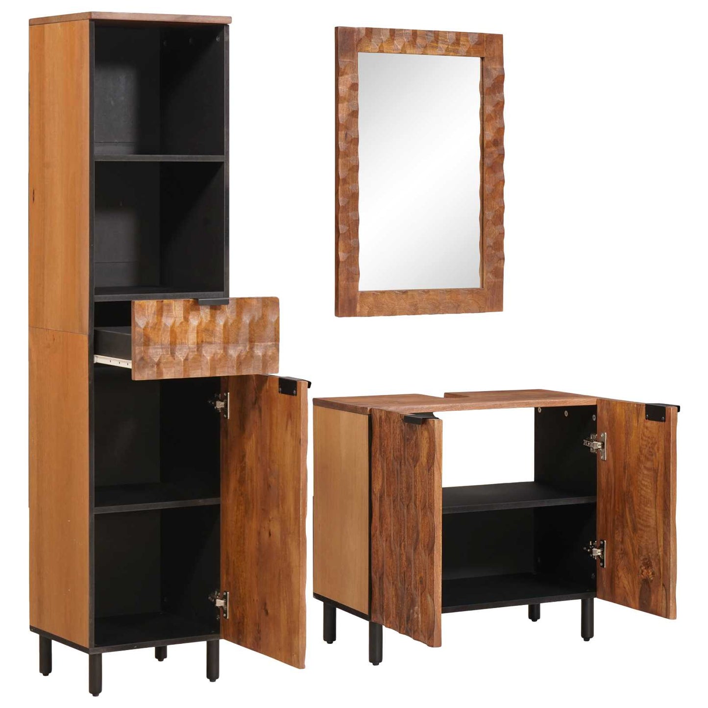 Badeværelses Sett 3 pcs Akacia Brun Finish Massiv mango tre
