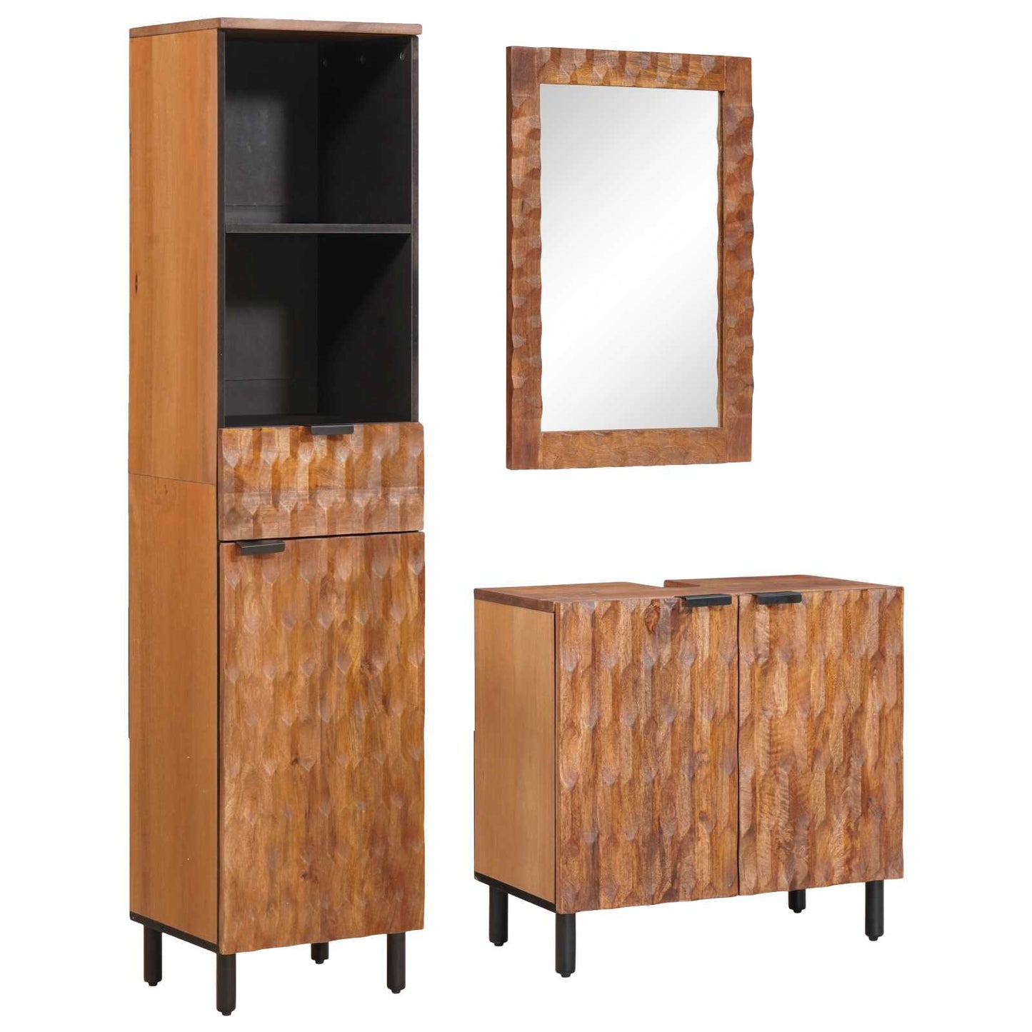 Badeværelses Sett 3 pcs Akacia Brun Finish Massiv mango tre