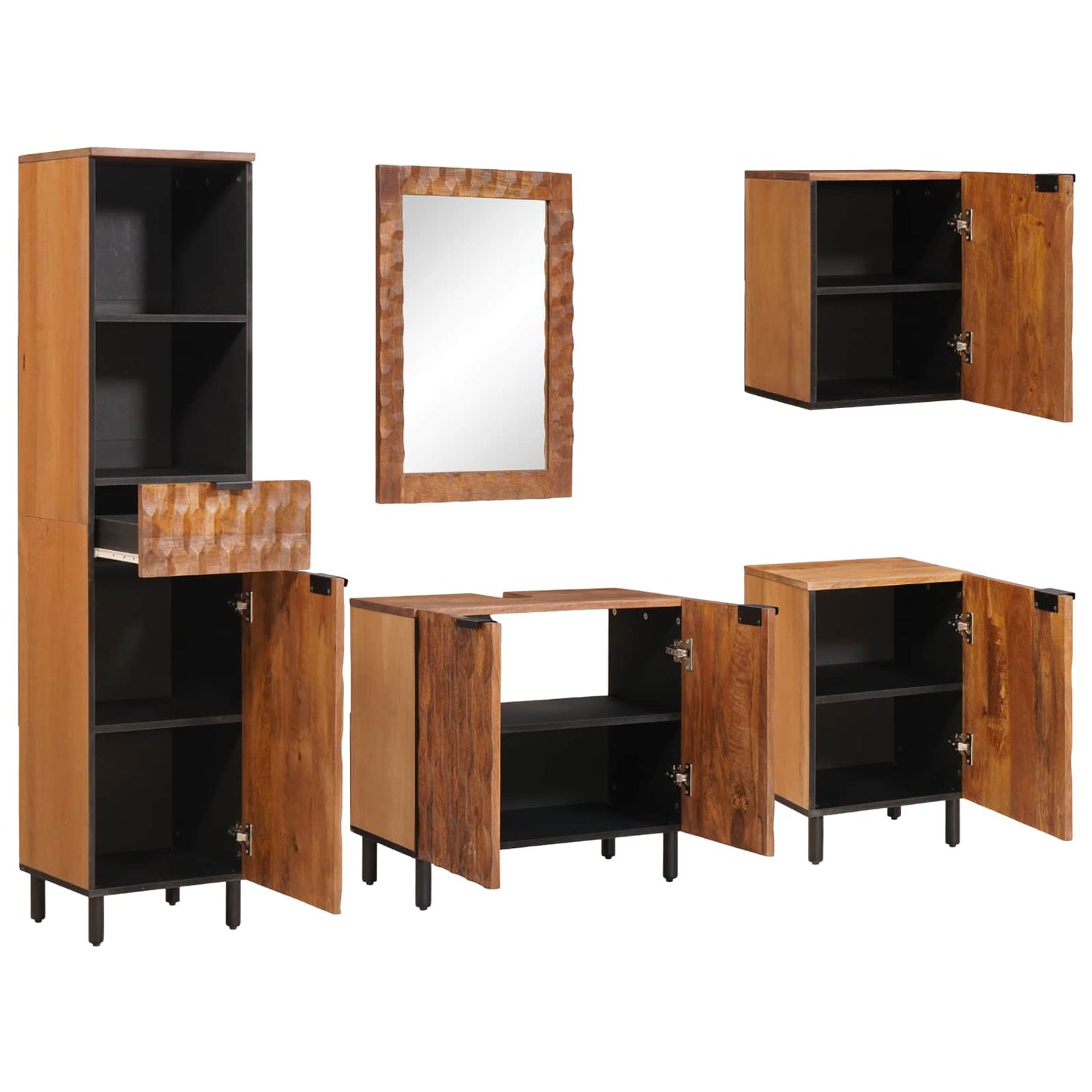 Badeværelses Sett 5 pcs Akacia Brun Finish Massiv mango tre