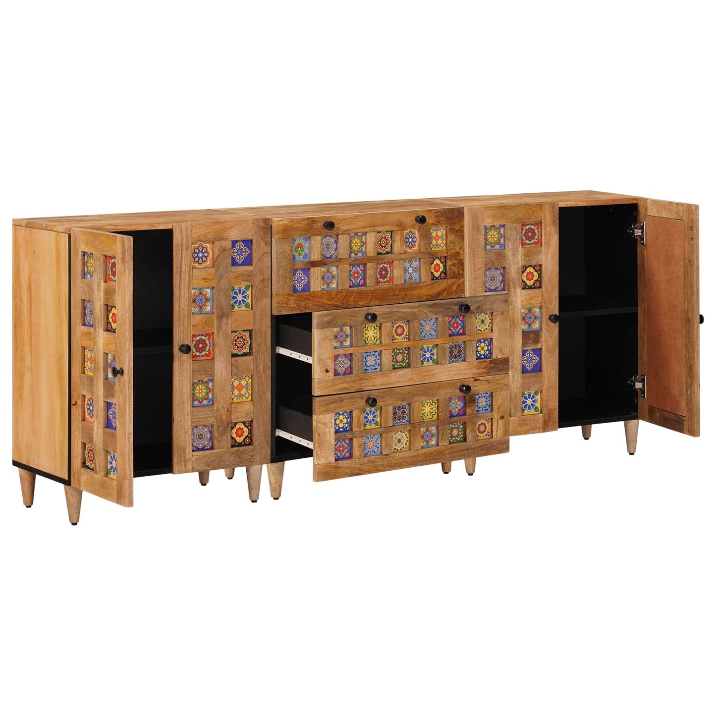 Serviesskap 3 stk. 60 x 33,5 x 75 cm Massiv mango tre Naturlig