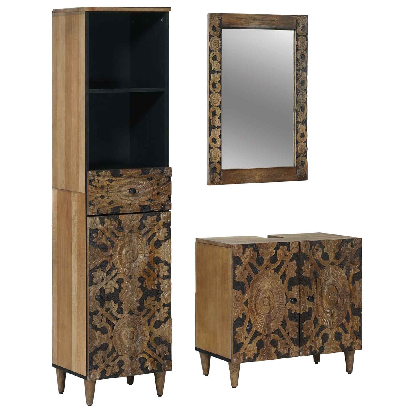 Baderomsinnredningssett 3 stk. Brun 62 x 33 x 58 cm