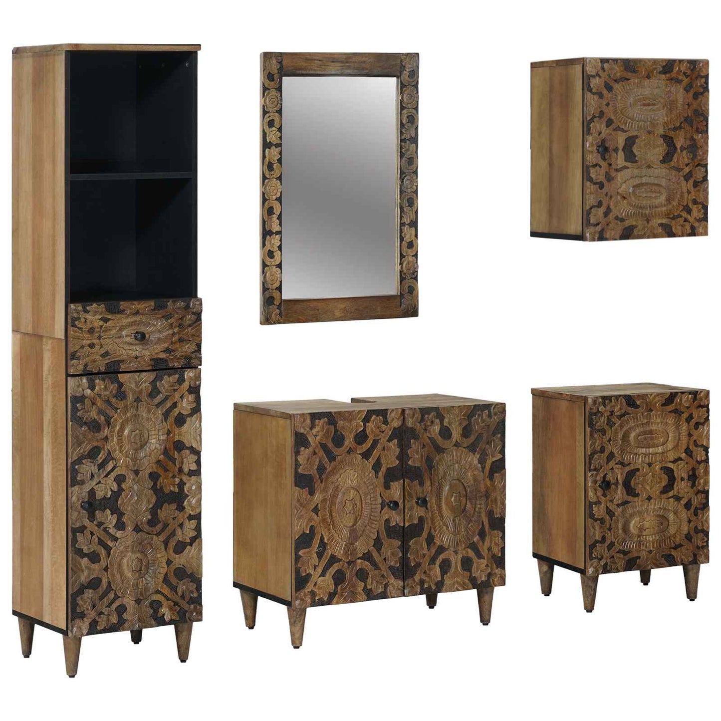 Baderomsinnredningssett 5 stk. Brun 62 x 33 x 58 cm