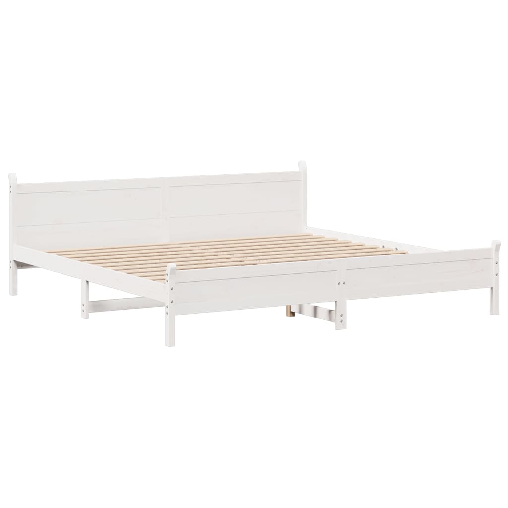 Sengeramme med madrass hvit 200x200 cm heltre furu