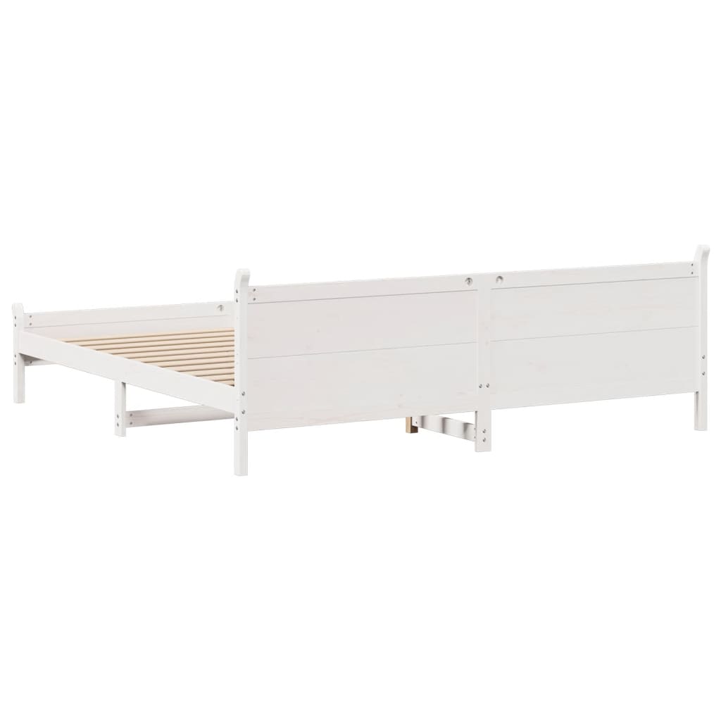 Sengeramme med madrass hvit 200x200 cm heltre furu
