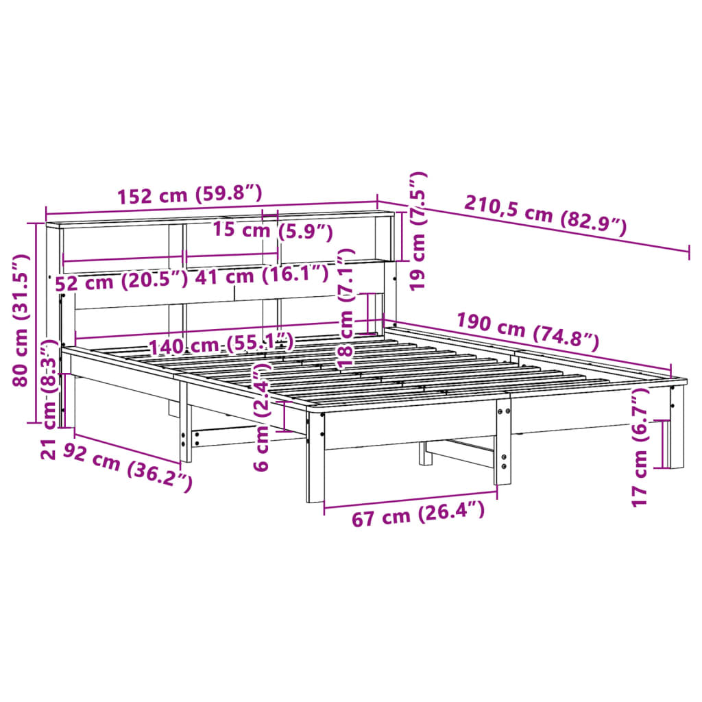 Sengeramme uten madrass 140x190 cm heltre furu