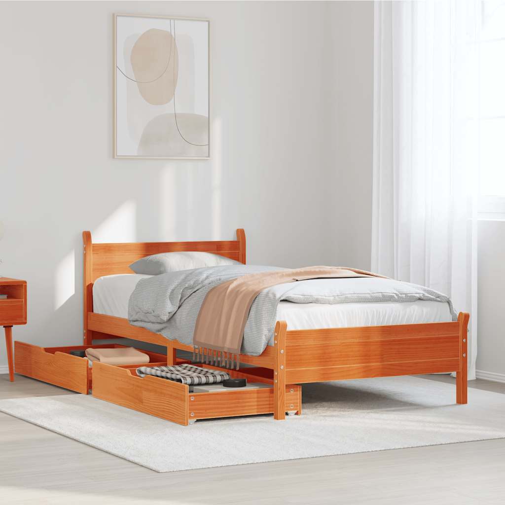 Sengeramme uten madrass voksbrun 75x190 cm heltre furu