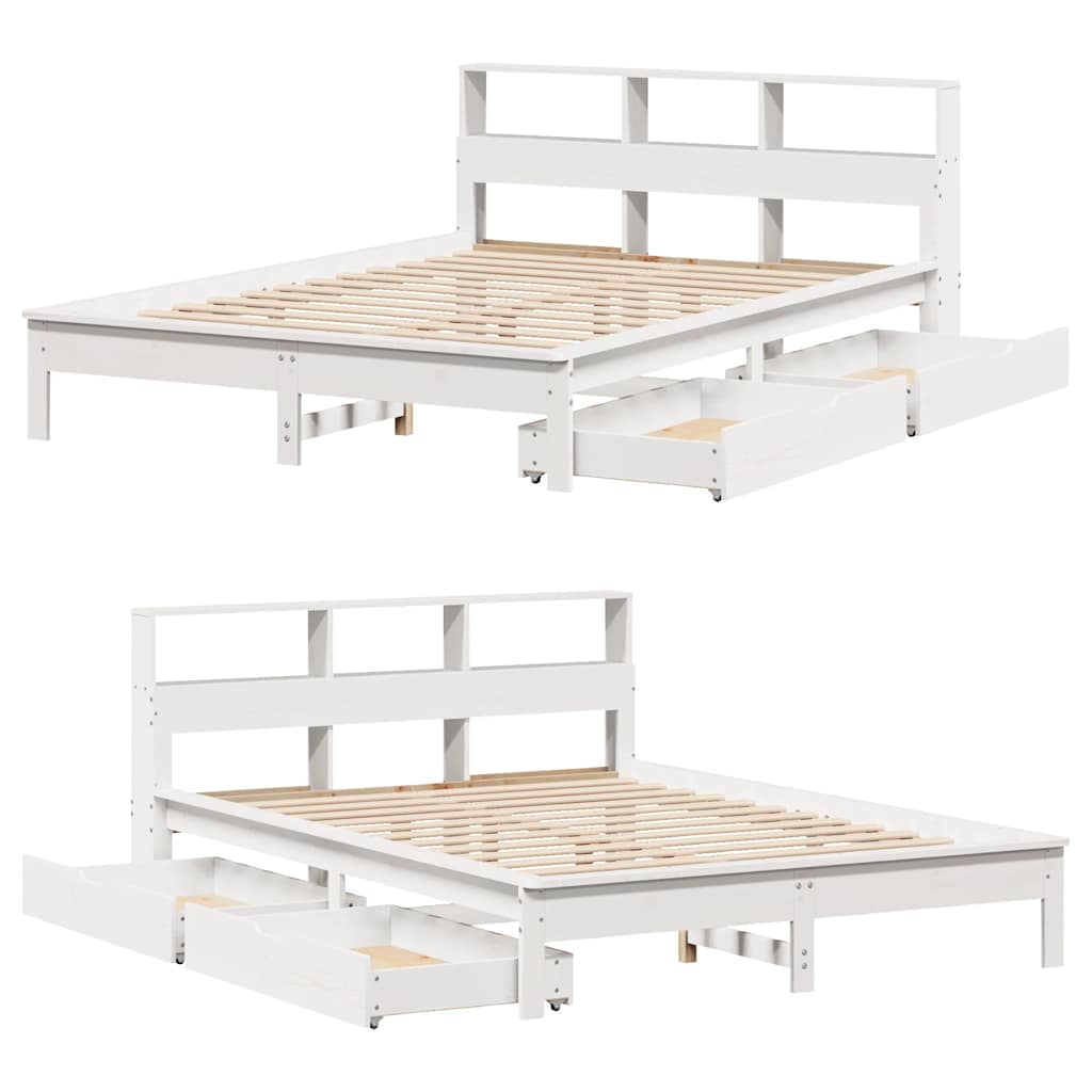 Seng med bokhylle uten madrass hvit 150x200 cm heltre furu