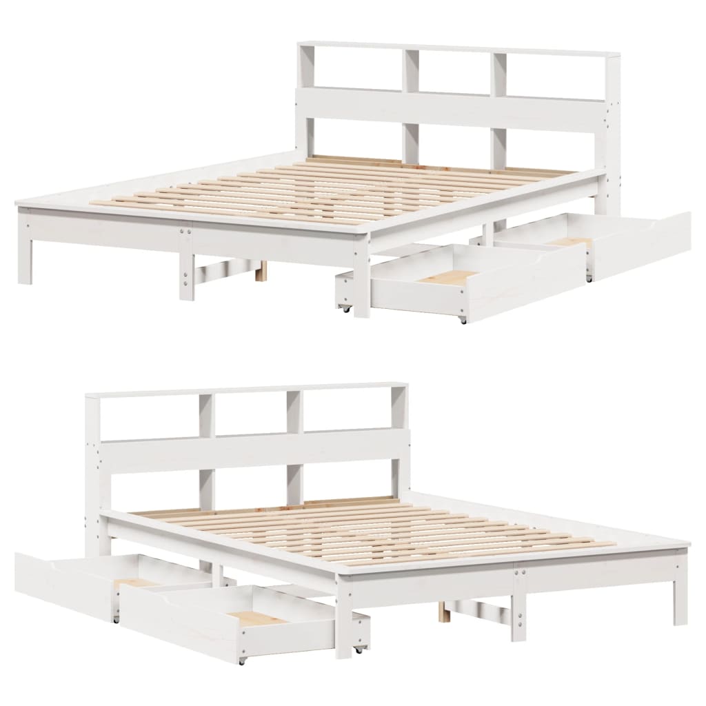 Seng med bokhylle uten madrass hvit 140x200 cm heltre furu