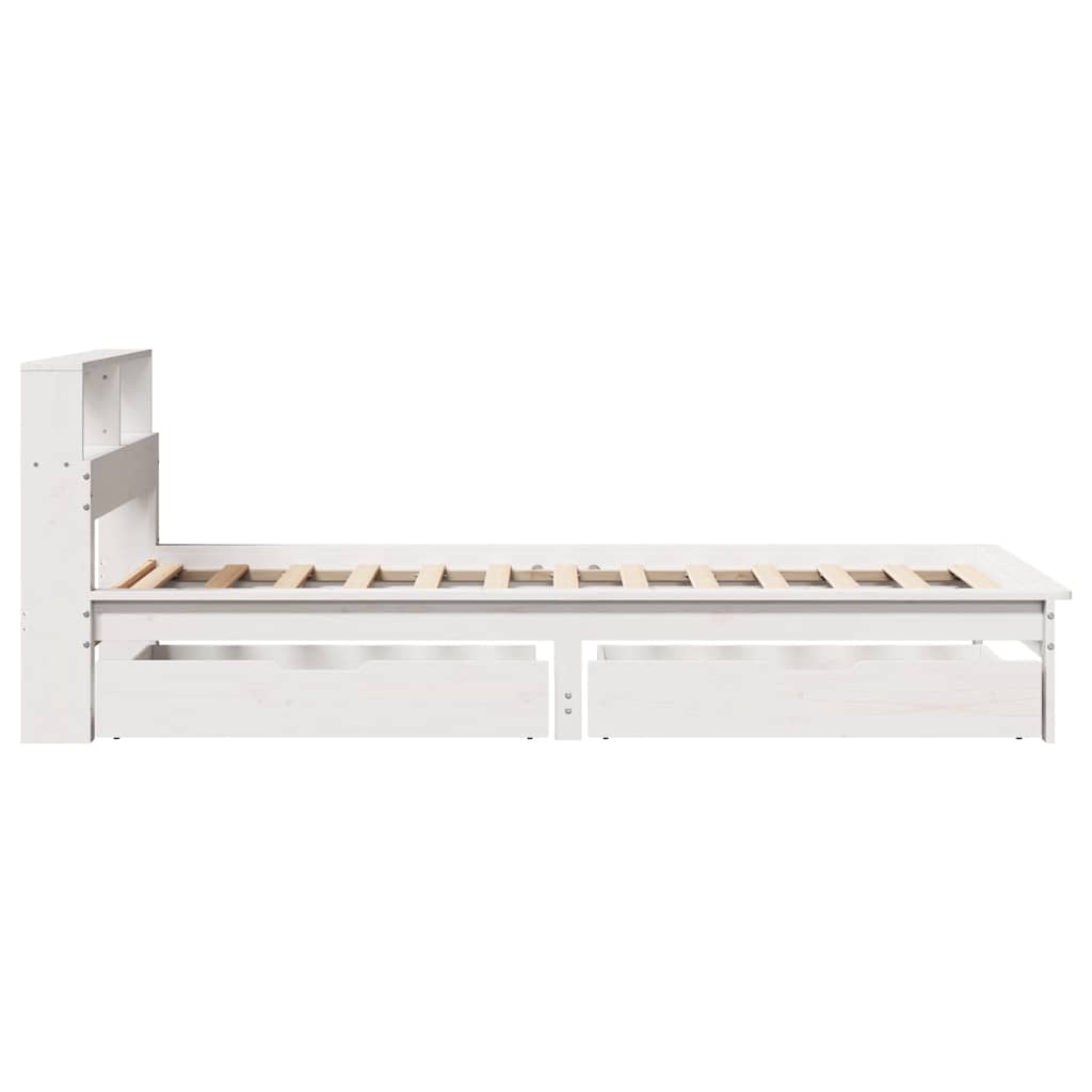 Seng med bokhylle uten madrass hvit 100x200 cm heltre furu
