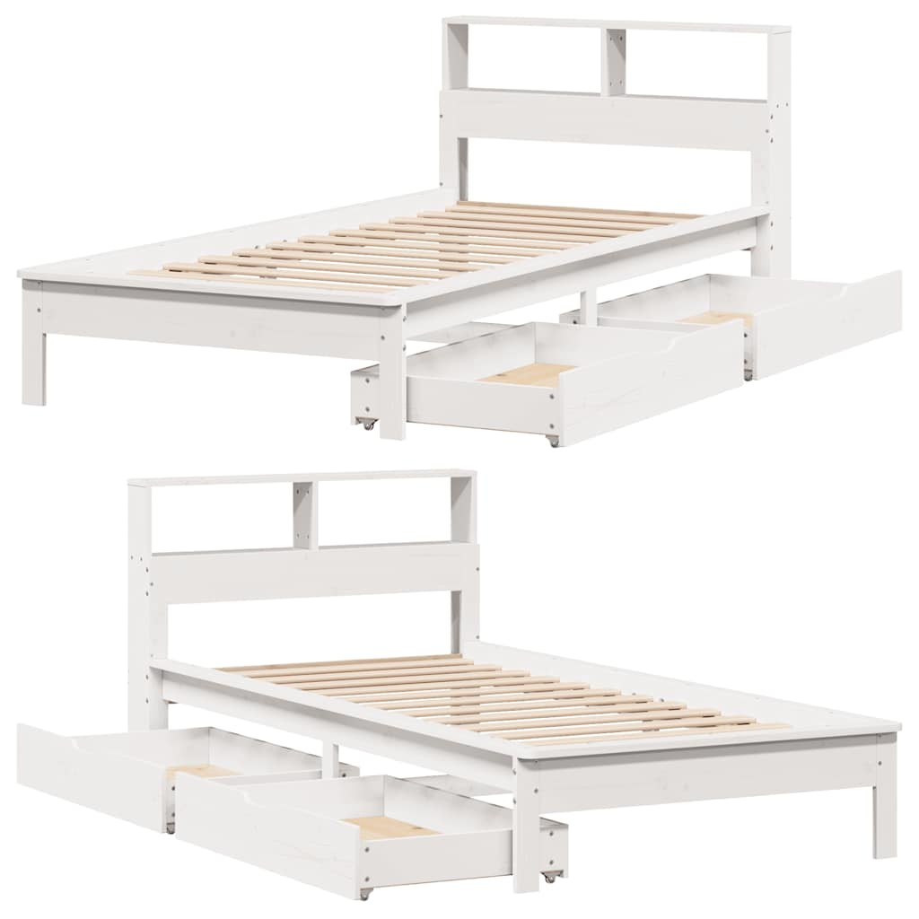Seng med bokhylle uten madrass hvit 100x200 cm heltre furu