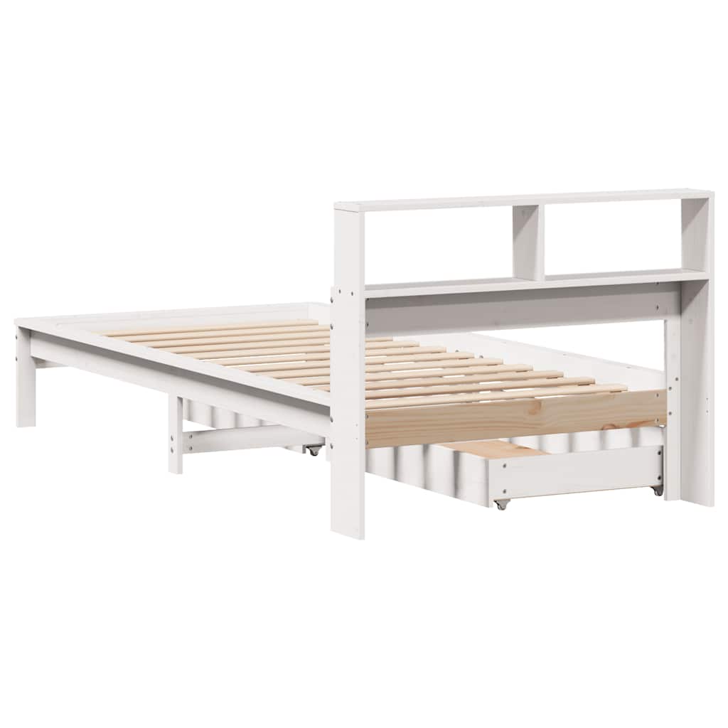 Seng med bokhylle uten madrass hvit 90x200 cm heltre furu
