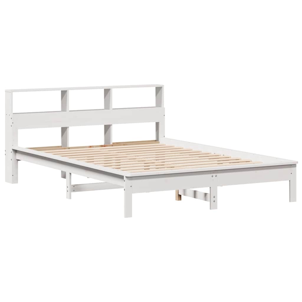 Seng med bokhylle uten madrass hvit 140x190 cm heltre furu