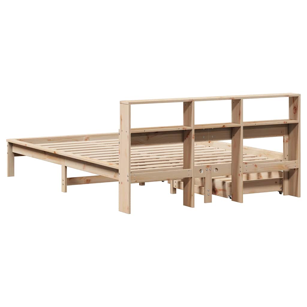 Seng med bokhylle uten madrass 135x190 cm heltre furu