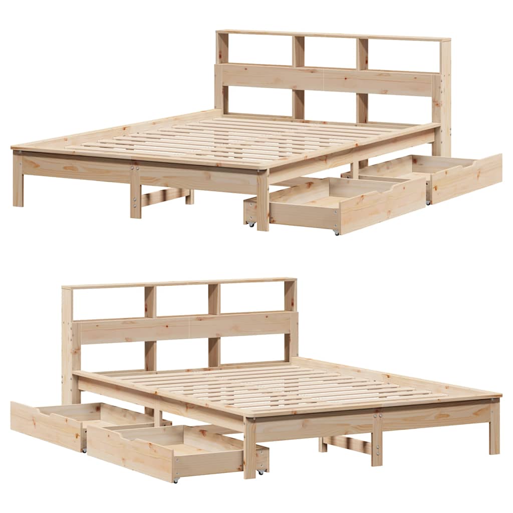 Seng med bokhylle uten madrass 135x190 cm heltre furu