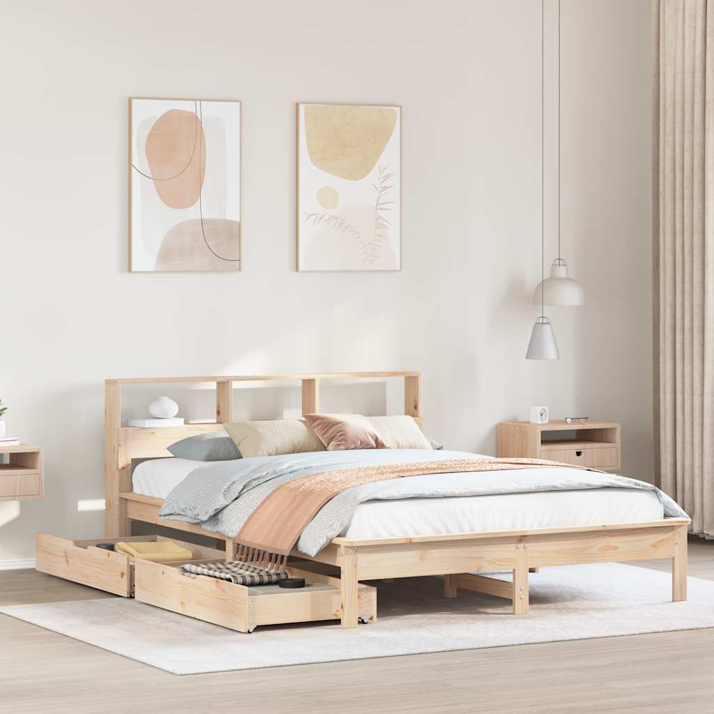 Seng med bokhylle uten madrass 120x190 cm heltre furu