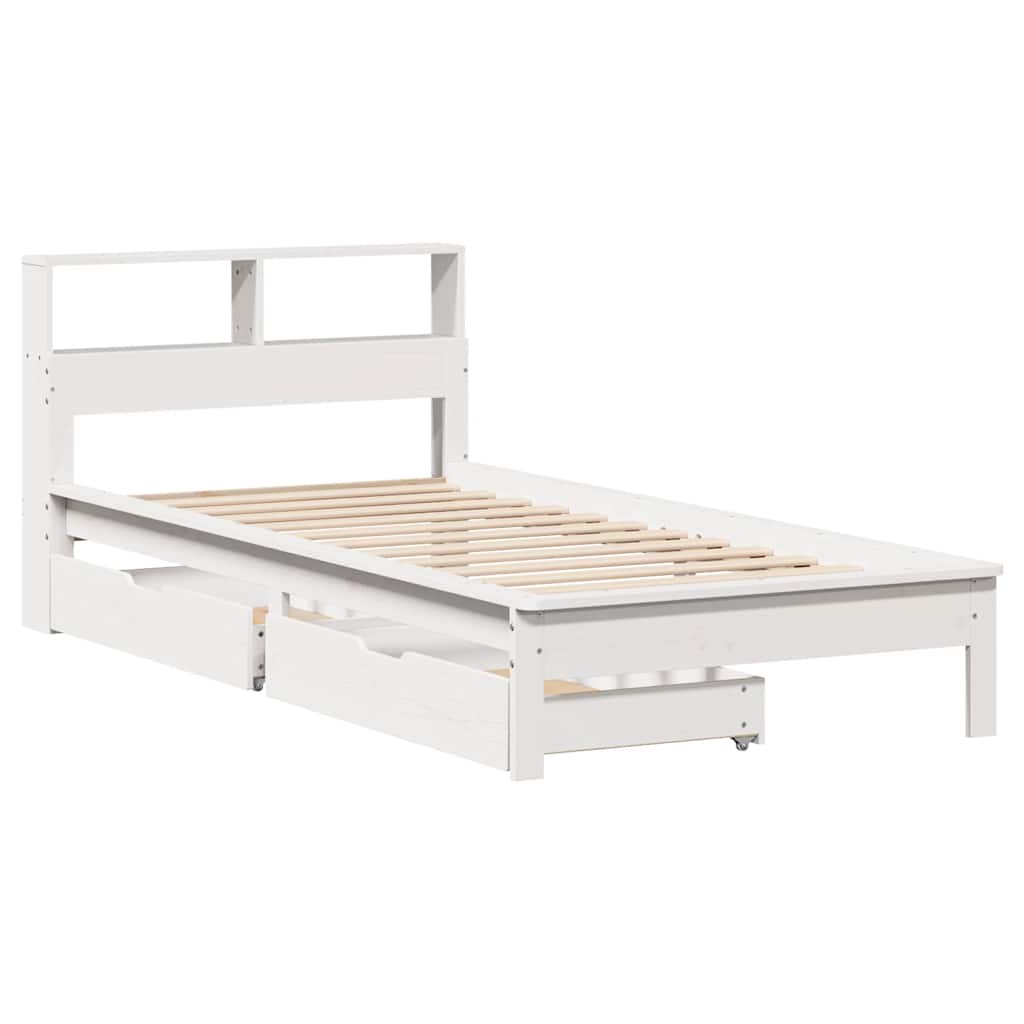 Seng med bokhylle uten madrass hvit 90x190 cm heltre furu