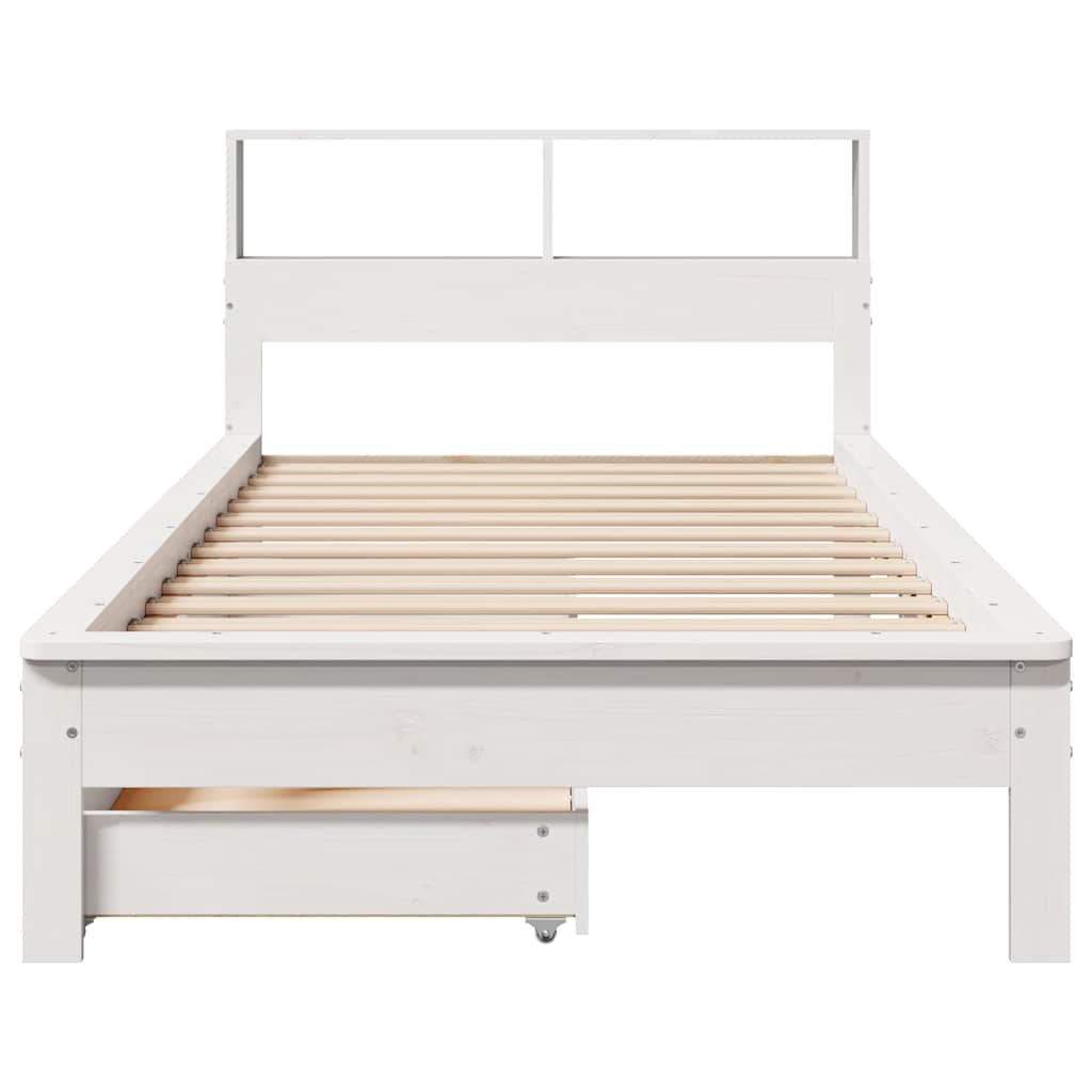 Seng med bokhylle uten madrass hvit 90x190 cm heltre furu