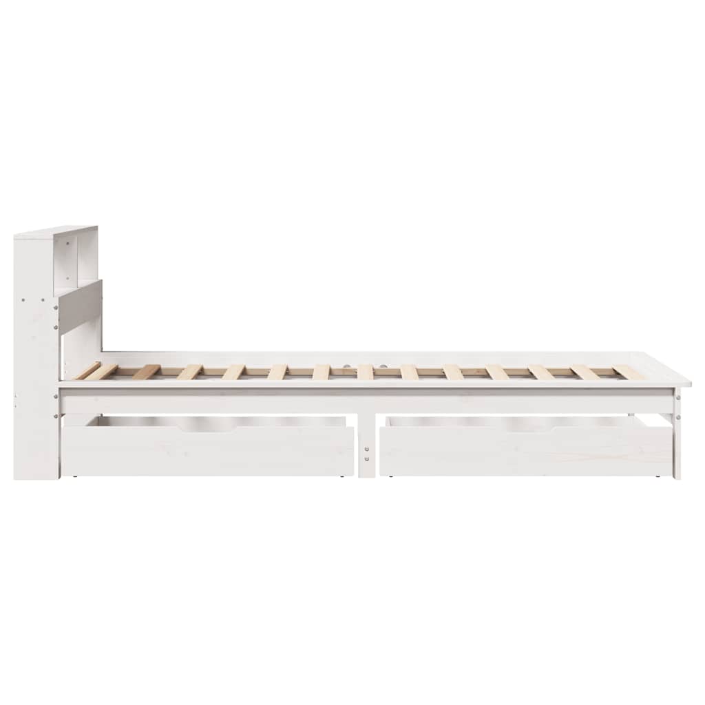 Seng med bokhylle uten madrass hvit 90x190 cm heltre furu