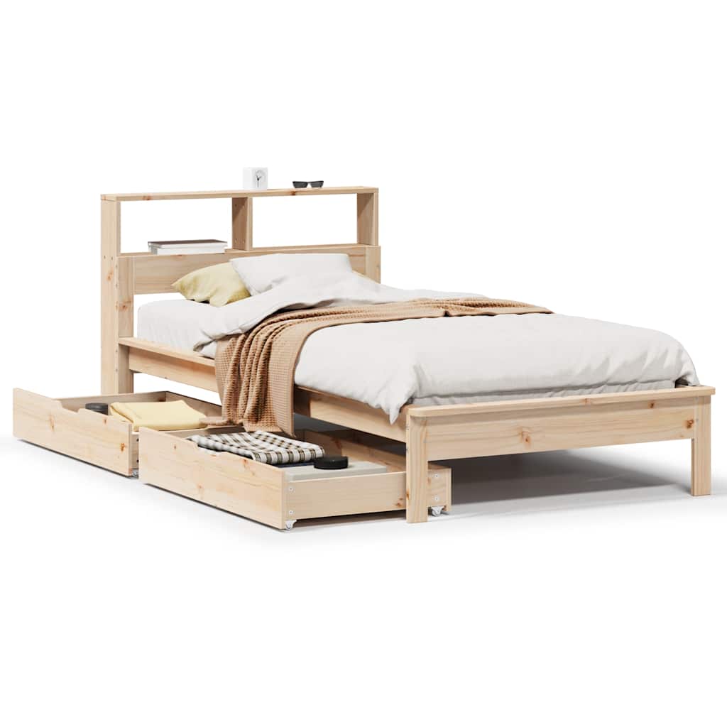 Seng med bokhylle uten madrass 75x190 cm heltre furu