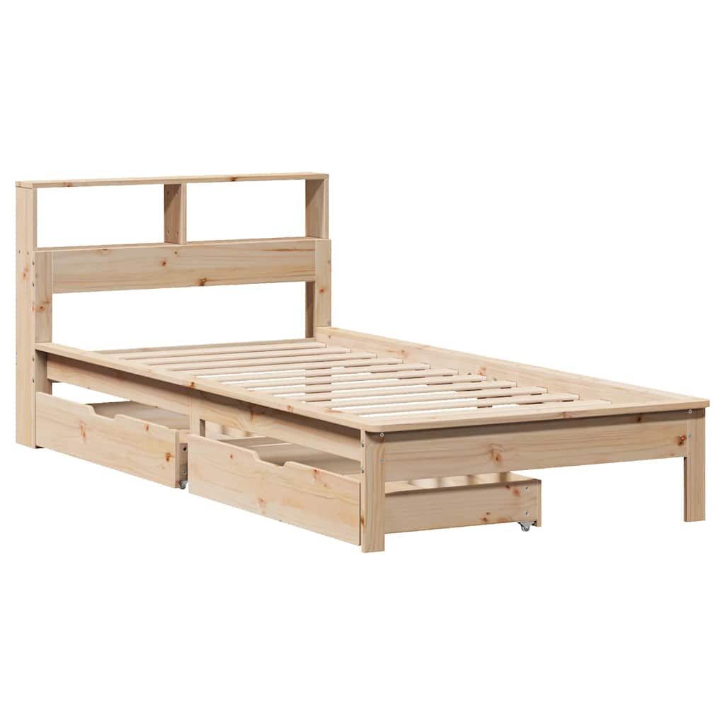 Seng med bokhylle uten madrass 75x190 cm heltre furu