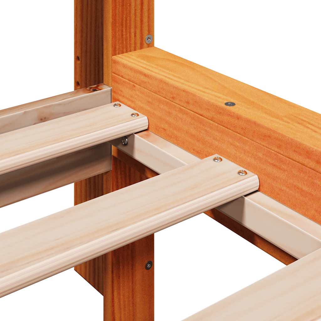 Seng med bokhylle uten madrass voksbrun 75x190 cm heltre furu