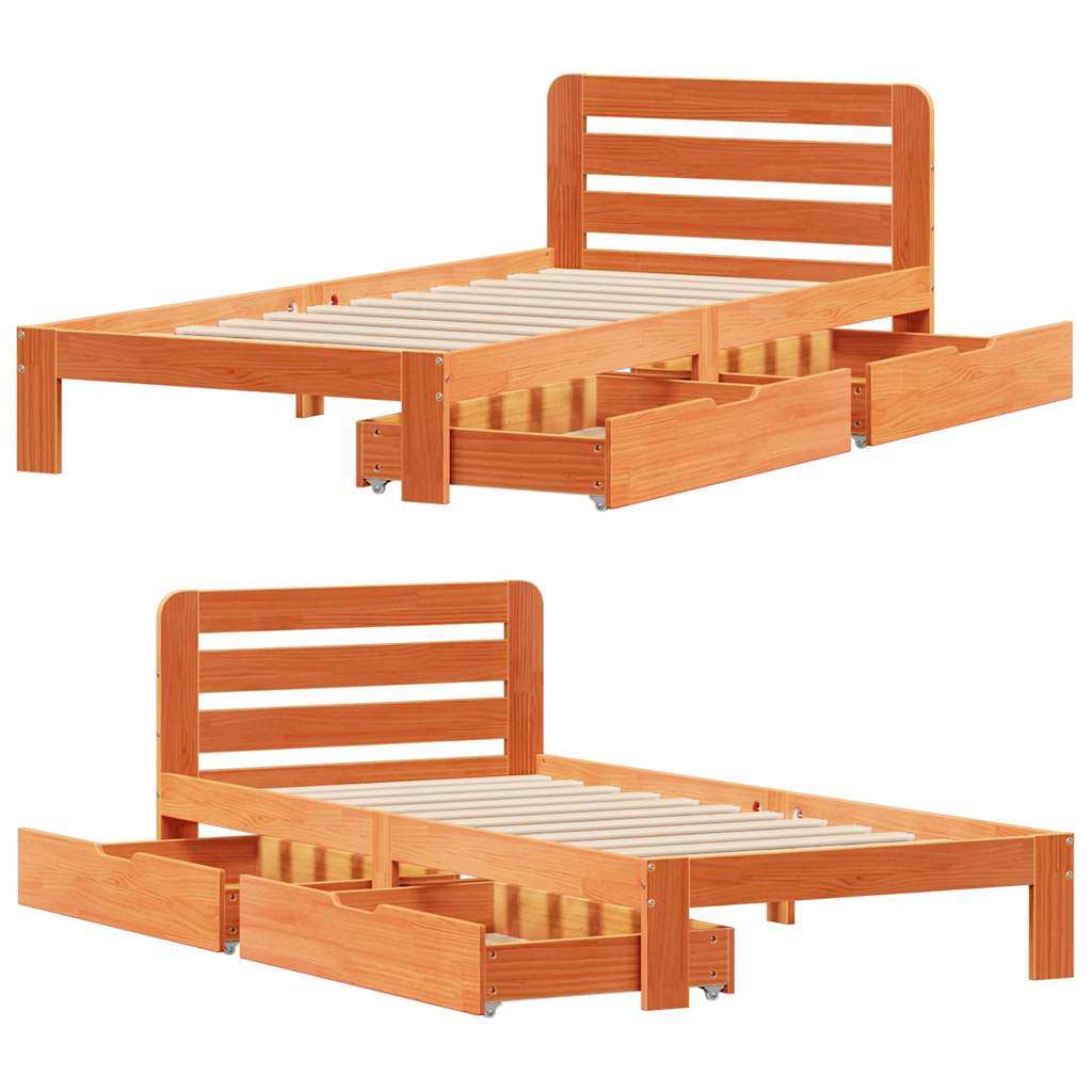 Sengeramme uten madrass voksbrun 90x190 cm heltre furu