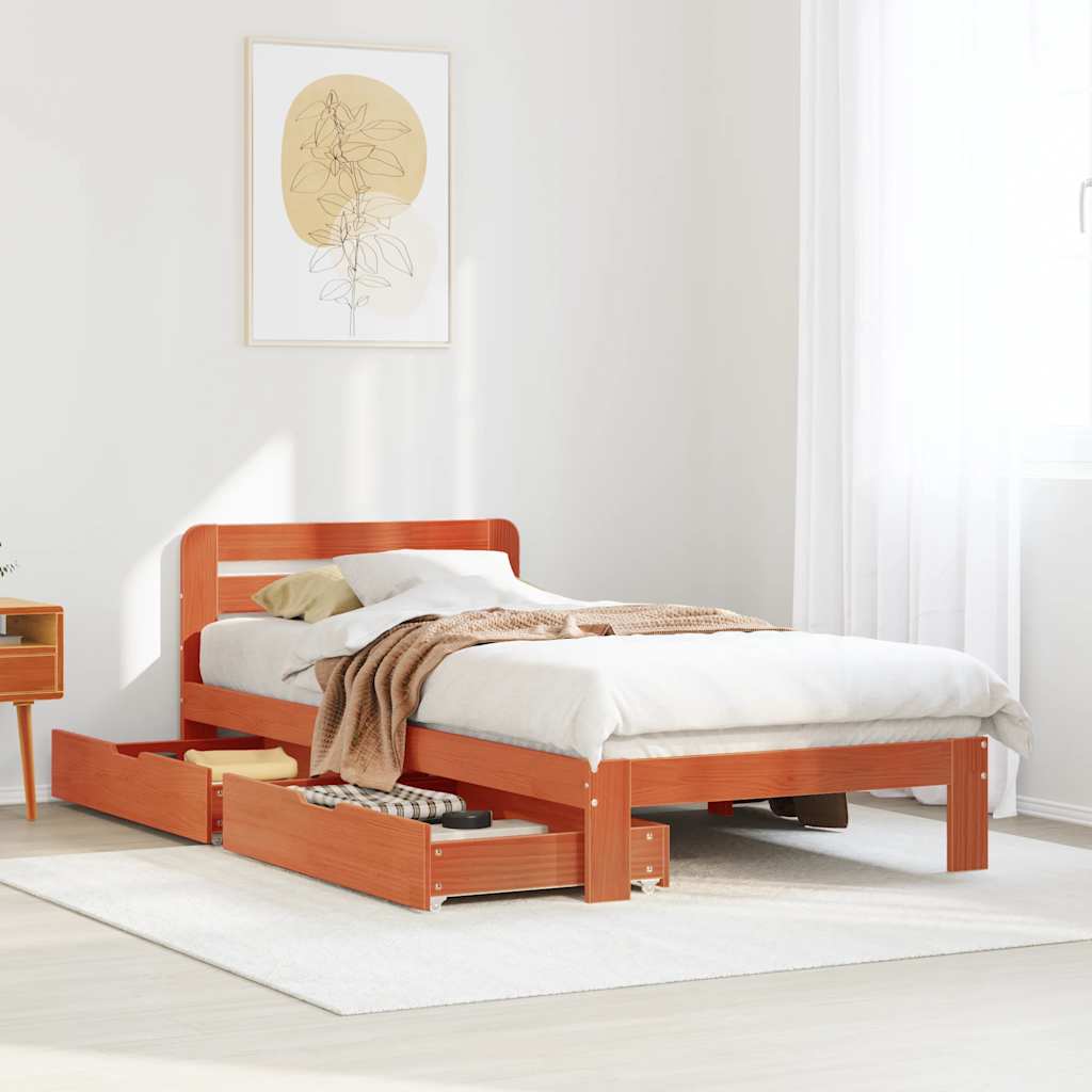 Sengeramme uten madrass voksbrun 90x190 cm heltre furu
