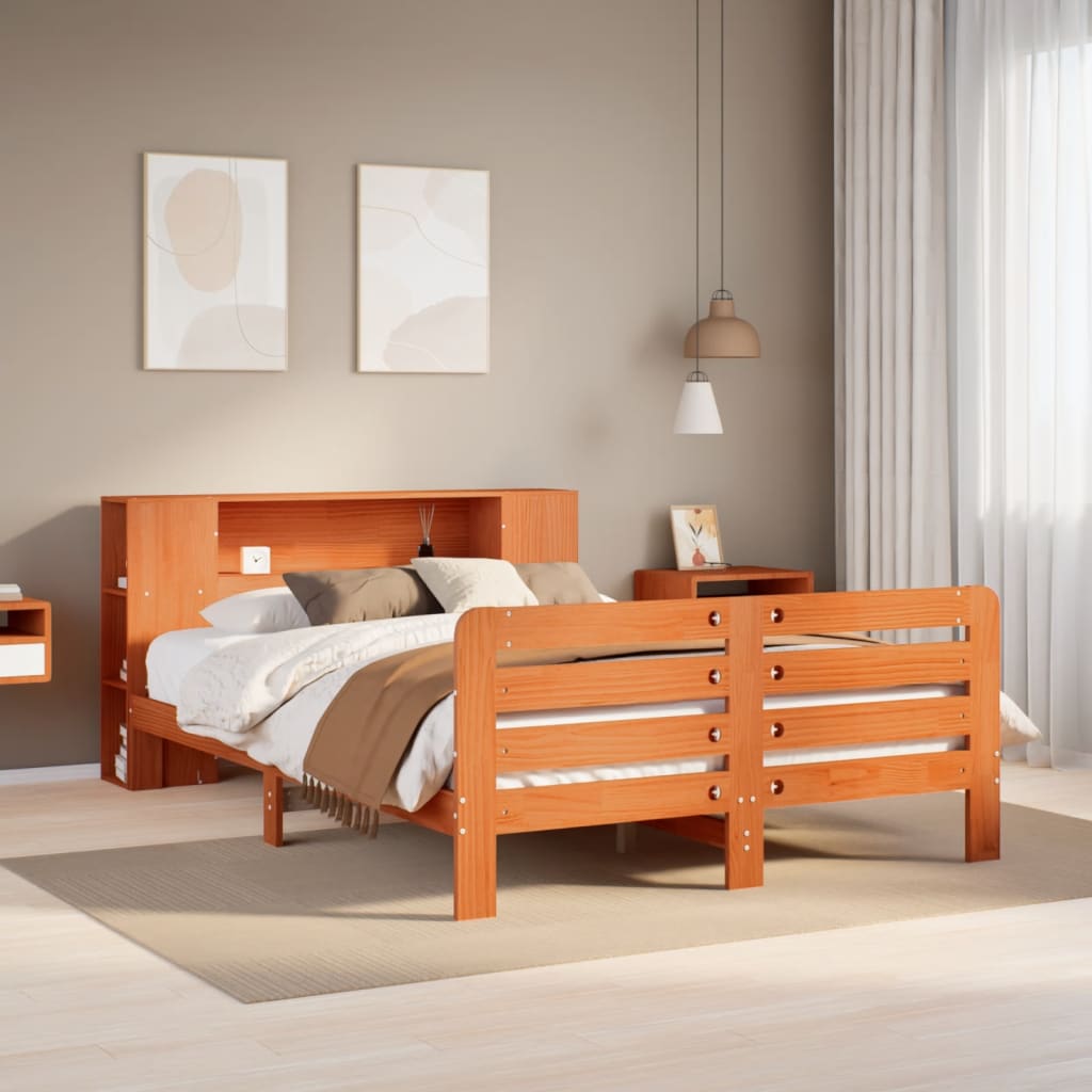 Sengeramme uten madrass voksbrun 140x190 cm heltre furu
