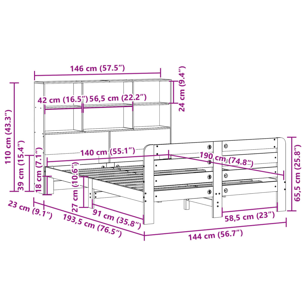 Sengeramme uten madrass voksbrun 140x190 cm heltre furu