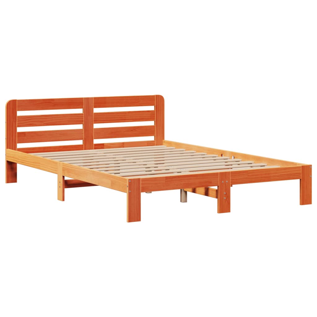 Seng med bokhylle uten madrass voksbrun 140x200 cm heltre furu