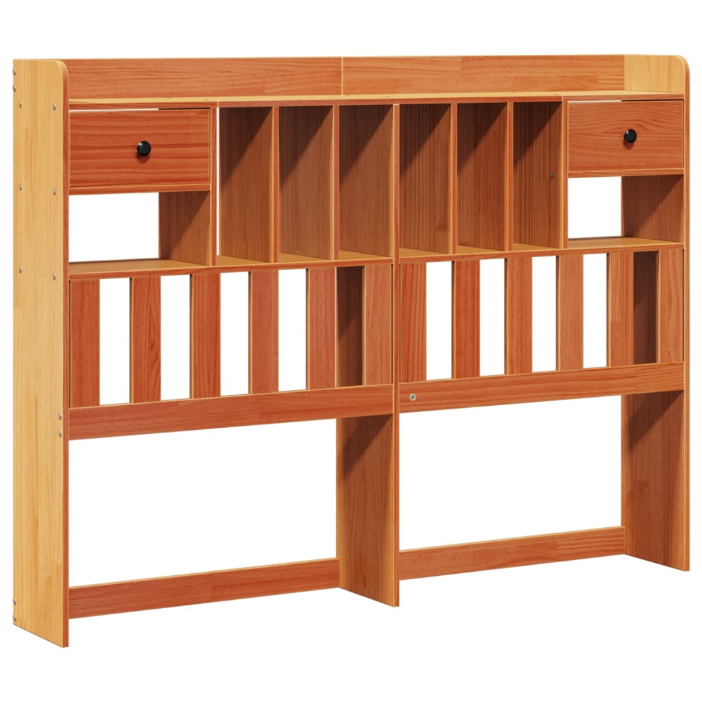 Seng med bokhylle uten madrass voksbrun 140x200 cm heltre furu