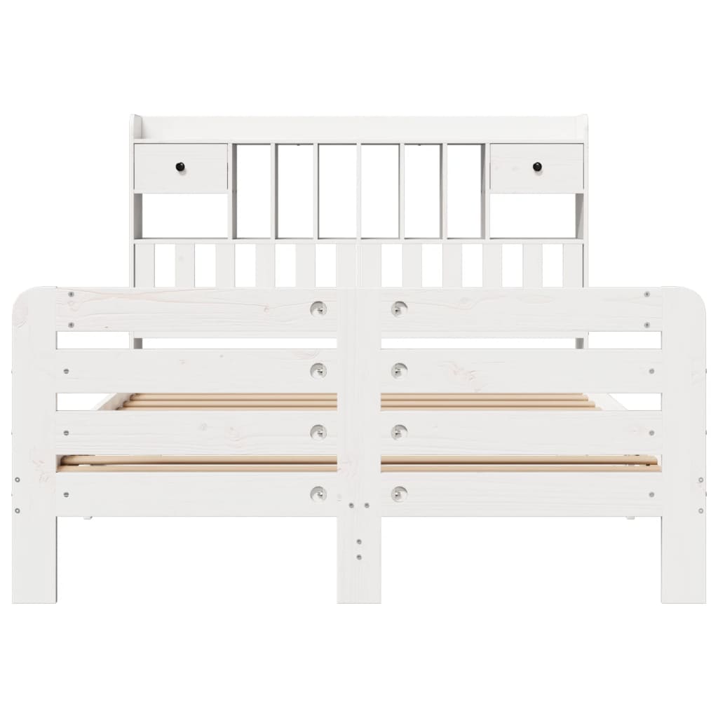 Seng med bokhylle uten madrass hvit 150x200 cm heltre furu