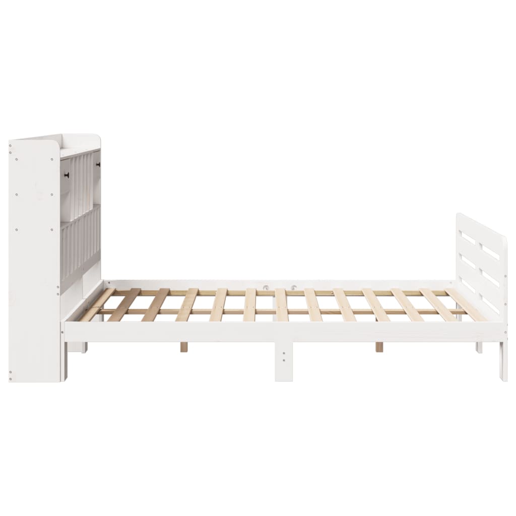 Seng med bokhylle uten madrass hvit 160x200 cm heltre furu