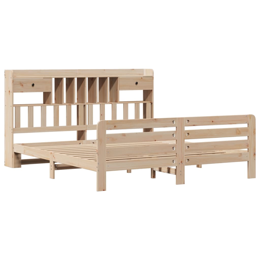 Seng med bokhylle uten madrass 180x200 cm heltre furu