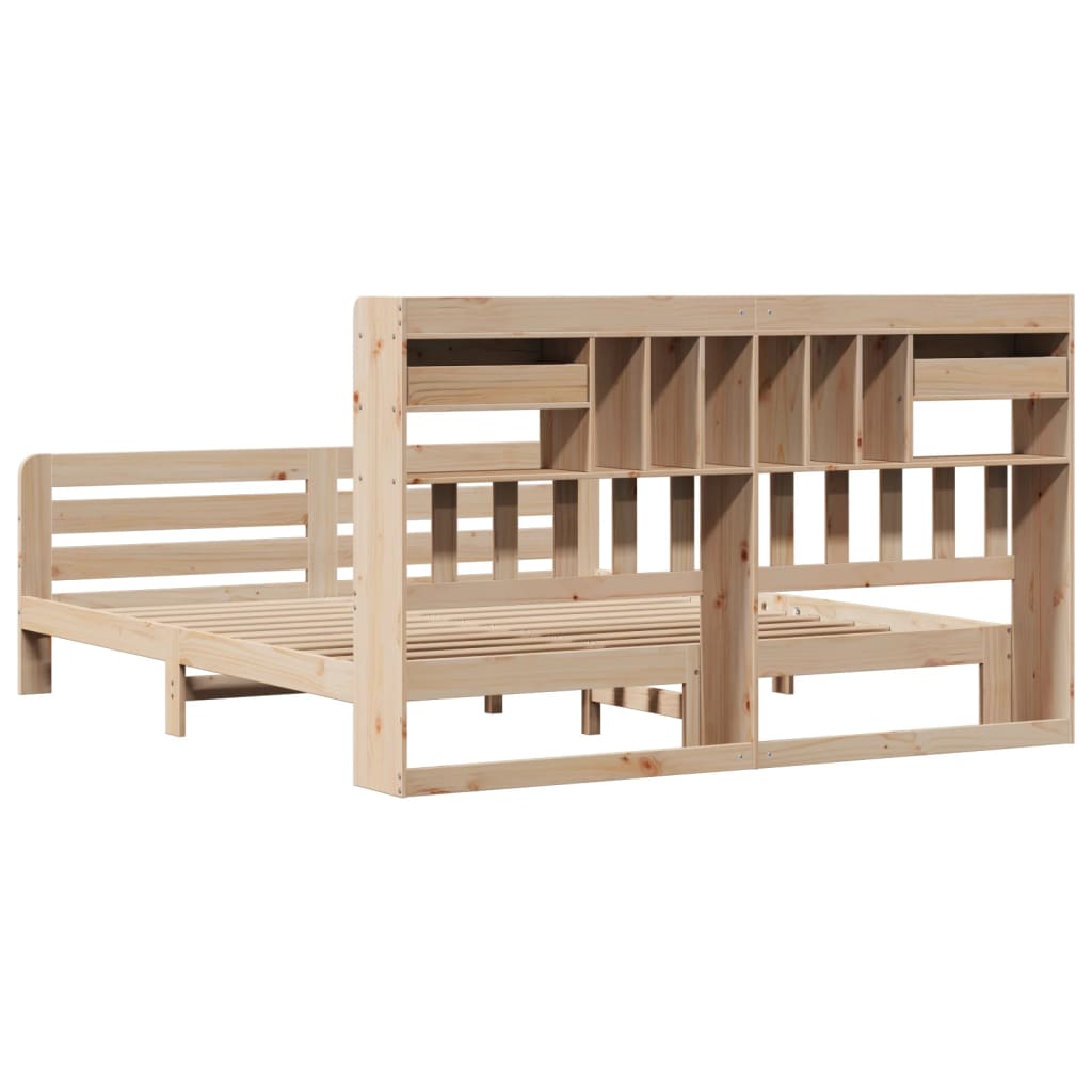 Seng med bokhylle uten madrass 180x200 cm heltre furu